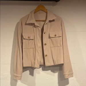 Women's Beige Soft Corduroy-Like Cropped Jacket